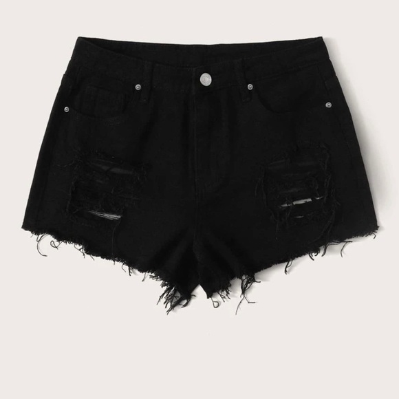 Distressed Black Denim Shorts 🌴 - Picture 1 of 4
